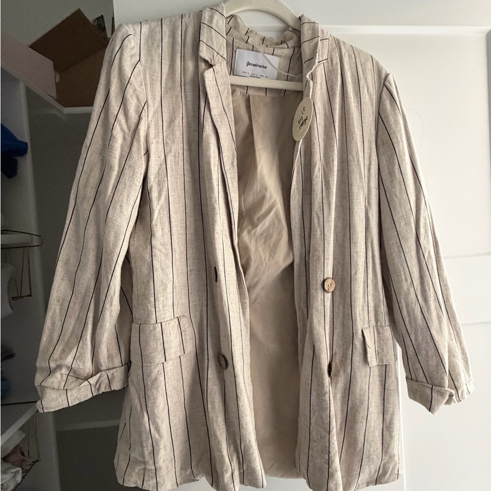 Stradivarius Beige Striped Blazer